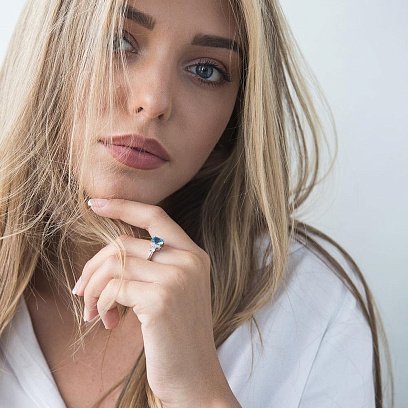 Золотые серьги с голубым топазом и фианитами с04180 №5