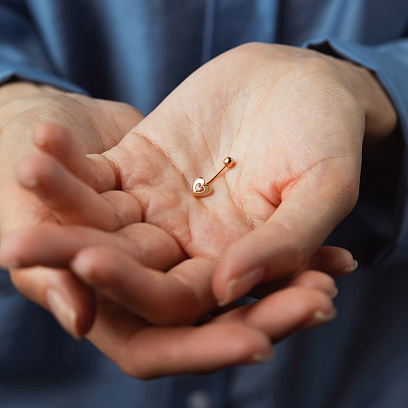 Золотой пирсинг в пупок "Сердечко" (фианит) пир00227 №2