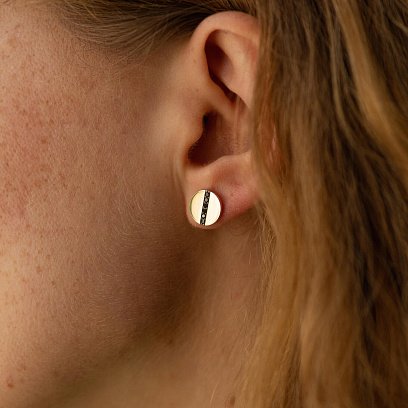 Серьги - пусеты с черными бриллиантами (желтое золото) 334993122 №2