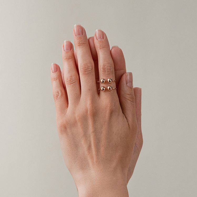 Подвійна каблучка "Кульки" у червоному золоті к08261 від ювелірного магазину Онікс - 1