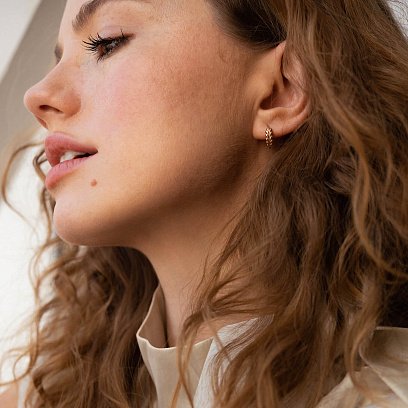 Сережки - кільця "Колоски" у червоному золоті с08246 №4