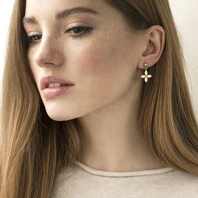 Серьги - пусеты "Клевер" в желтом золоте с07194 №2