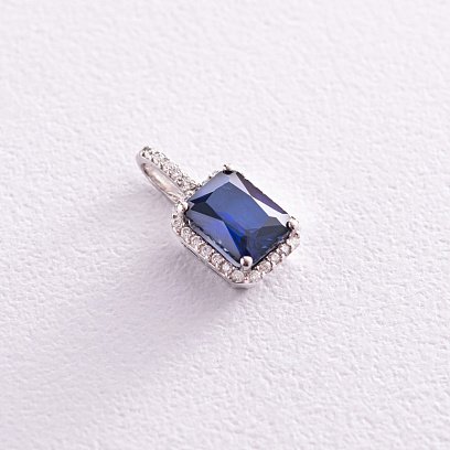 Серебряная подвеска с синт. сапфиром и фианитами 3979/1р-HSPH
