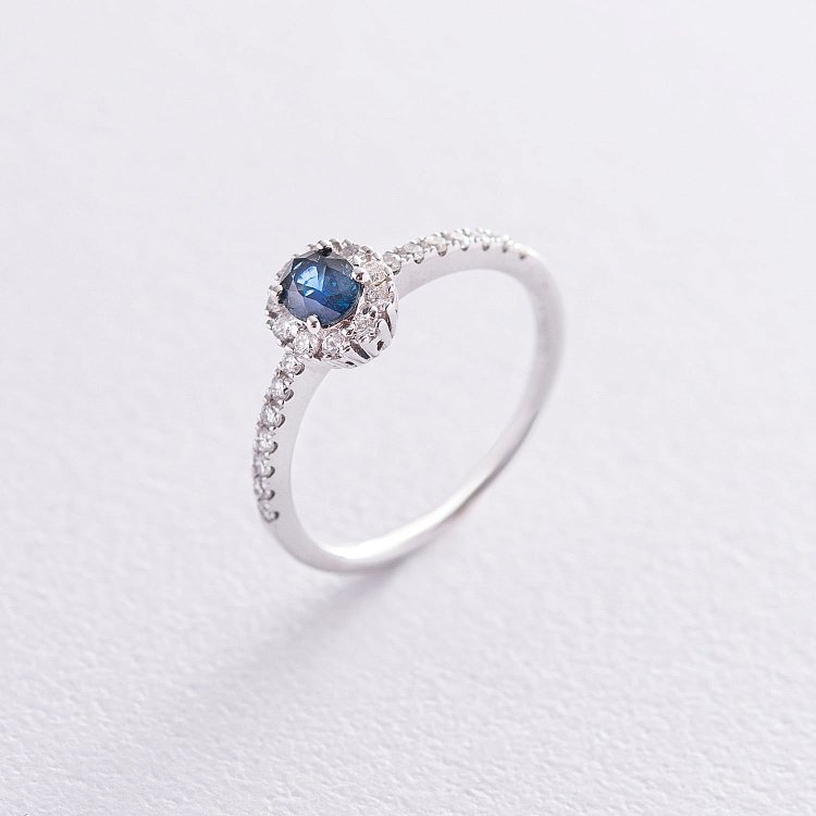 Золота каблучка з діамантами і сапфіром кб0058cha від ювелірного магазину Онікс