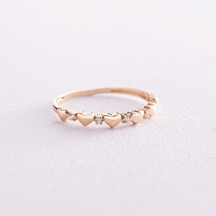 Каблучка "Сердечка" з фіанітами (жовте золото) к07113 від ювелірного магазину Онікс