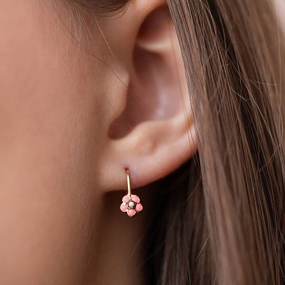 Золоті дитячі сережки "Квіточки" (емаль) с08708 №4