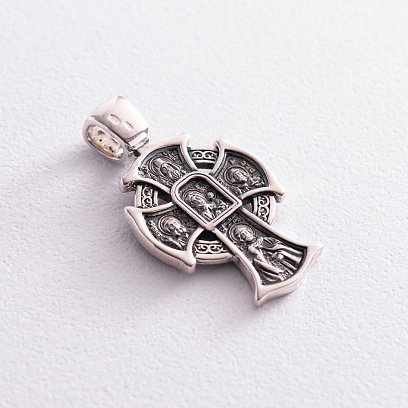 Срібний православний хрест "Господь Вседержитель. Ікона Божої Матері "Відрада та втіха" з чорнінням 13526 №2