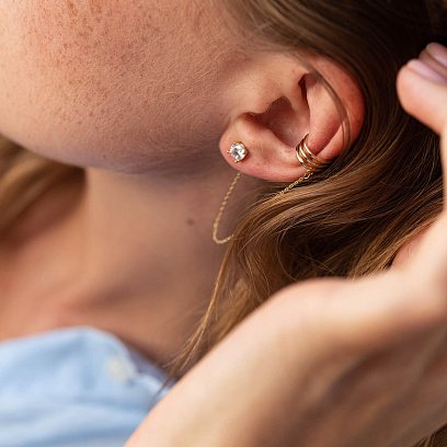 Сережка - каффа "Трініті" в жовтому золоті (фіаніт) с08045 №7