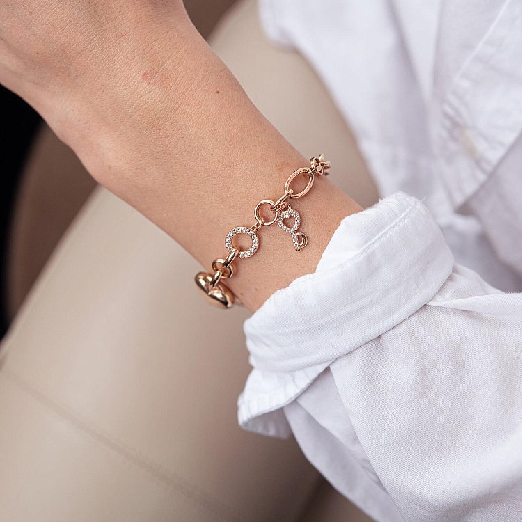 Браслет в красном золоте "Сердце и ключ" (фианиты) б04934 от ювелирного магазина Оникс - 4