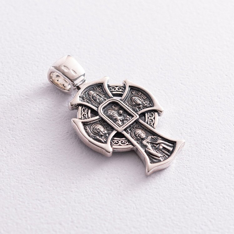 Срібний православний хрест "Господь Вседержитель. Ікона Божої Матері "Відрада та втіха" з чорнінням 13526 від ювелірного магазину Онікс - 1