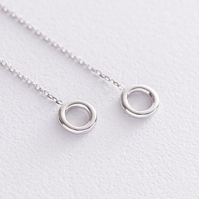 Сережки "Кружечки" на ланцюжку в білому золоті с07276 №3