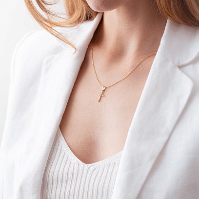 Золотое колье "Крестик" с фианитами кол02193 №2