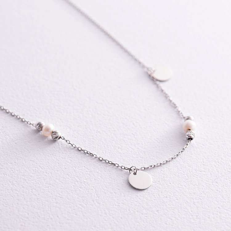 Браслет "Монетки та кульки" з перлами на ногу (біле золото) б05123 від ювелірного магазину Онікс - 2