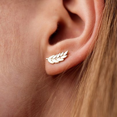 Серьги - пусеты "Колоски пшеницы" в желтом золоте с08751 №5