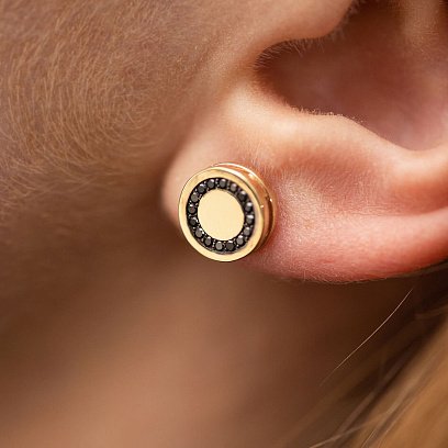 Золотые серьги - пусеты с черными бриллиантами 334483122 №4