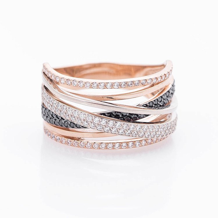 Золотое кольцо с двухцветными фианитами 02-1284.0.4402 от ювелирного магазина Оникс