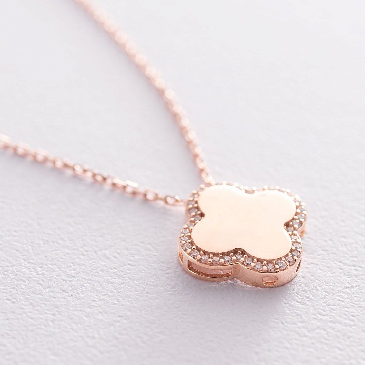 Золоте кольє "Конюшина" з фіанітами кол01782 від ювелірного магазину Онікс - 2