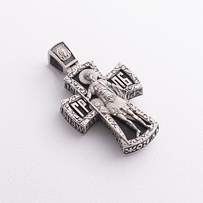 Серебряный крест "Иисус Христос. Георгий Победоносец" с эбеновым деревом 1799 №2