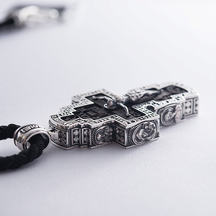 Мужской православный крест из эбенового дерева и серебра (на шнуре) эбен от ювелирного магазина Оникс - 4