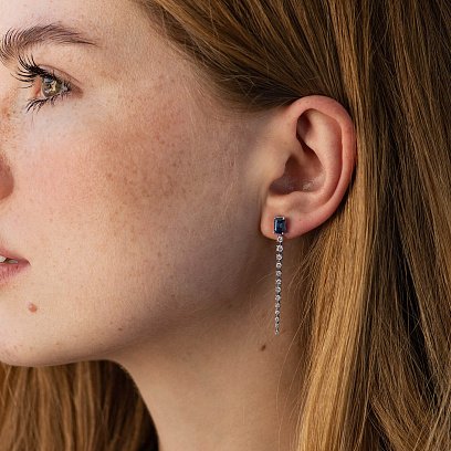 Золотые серьги - пусеты (сапфиры, бриллианты) сб0513sm №2