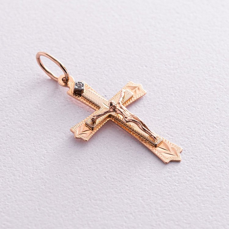 Золотий православний хрестик "Розп'яття. Спаси і збережи" (фіаніт) п02340 від ювелірного магазину Онікс