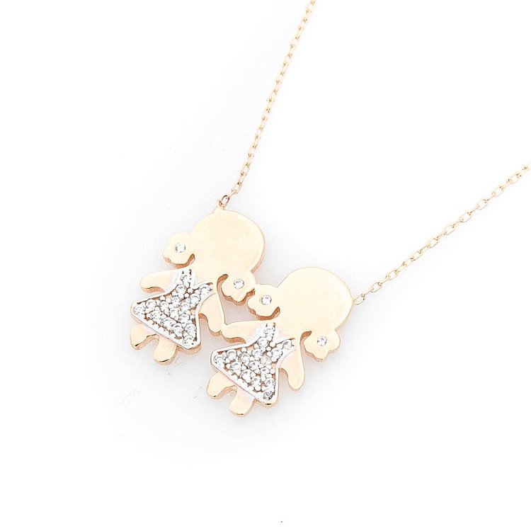 Золоте кольє "Дівчатка" з фіанітами кол01215 від ювелірного магазину Онікс