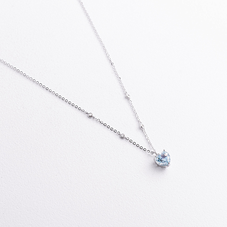 Срібне кольє "Сердечко" (блакитний та білі фіаніти) 181390 від ювелірного магазину Онікс - 2