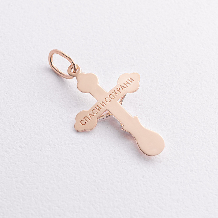 Золотий православний хрестик "Розп'яття. Спаси та Збережи" п01675 від ювелірного магазину Онікс - 1