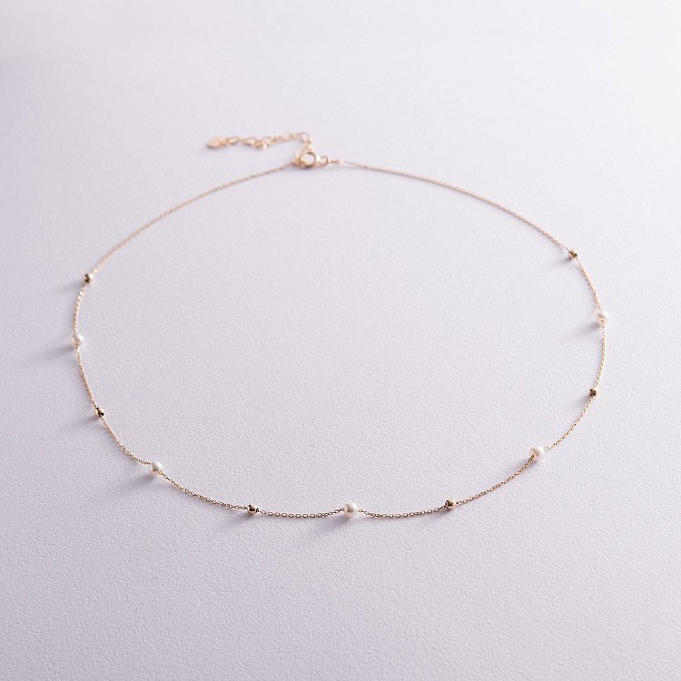 Золотое колье "Шарики" с жемчугом кол02031 от ювелирного магазина Оникс - 2