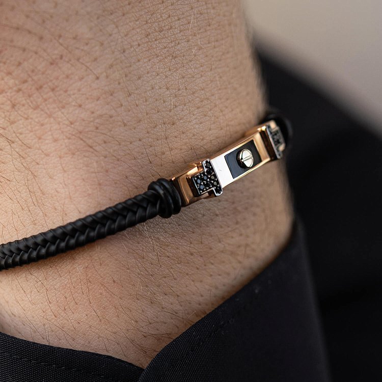 Каучуковий браслет з червоного золота (фіаніти, емаль) б03990 від ювелірного магазину Онікс - 3