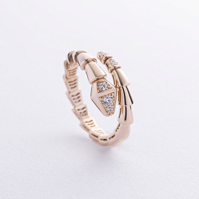 Кольцо "Змея" в желтом золоте (фианиты) к08026