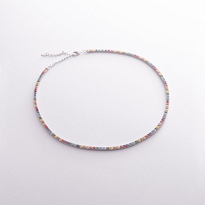 Срібне кольє "Різнокольорове" з фіанітами 181262 №2