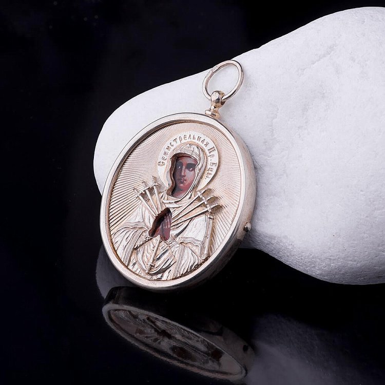 Подвеска "Икона Божией Матери "Семистрельная"" 23410 - 2 Подвеска "Икона Божией Матери "Семистрельная"" 23410 от ювелирного магазина Оникс - 2