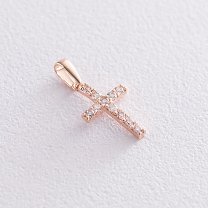 Золотий хрестик з білими фіанітами п03499