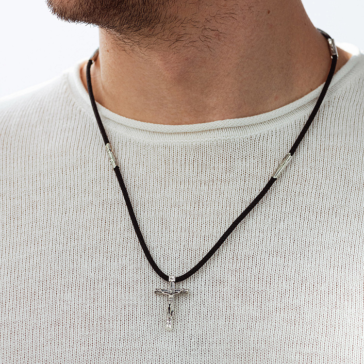 Православный серебряный крест "Распятие. Спаси и Сохрани" на шнурке 846 от ювелирного магазина Оникс - 3