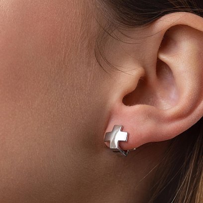 Серьги "Крестики" в белом золоте с06971 №2