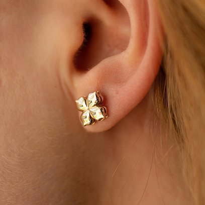 Серьги - пусеты "Клевер" в желтом золоте 335213100 №4