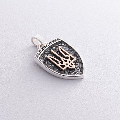 Срібний кулон "Герб України - Тризуб. Україна понад усе. Отче наш (золота вставка) 133148 №9