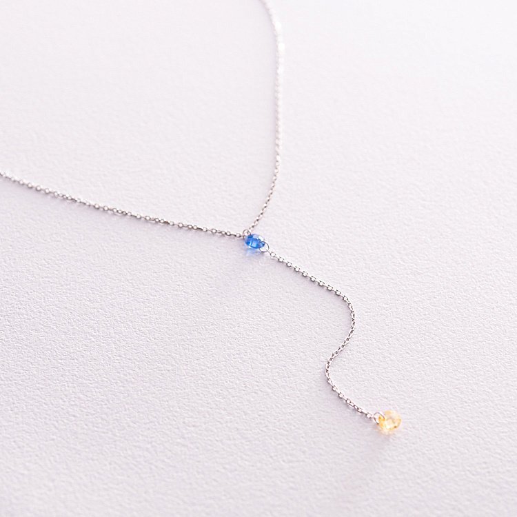 Колье - галстук "Colors of freedom" в белом золоте (фианиты) кол02328 от ювелирного магазина Оникс