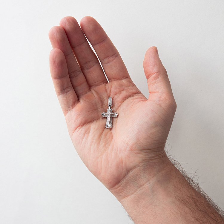 Православний хрест "Розп'яття. Спаси і Збережи" (емаль, фіаніти) 270065B від ювелірного магазину Онікс - 3