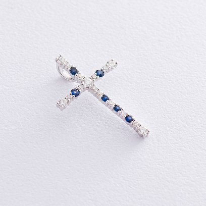 Золотий хрестик з діамантами і сапфірами п161A1