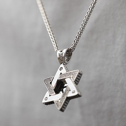 Золотий кулон "Зірка Давида. Символ CHAI" (фіаніти) 1118бф №3