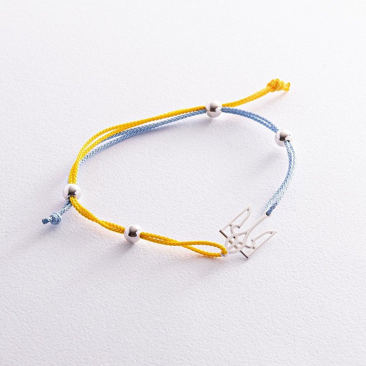 Срібний браслет "Герб України - Тризуб" (блакитна та жовта нитка) 312/2т від ювелірного магазину Онікс