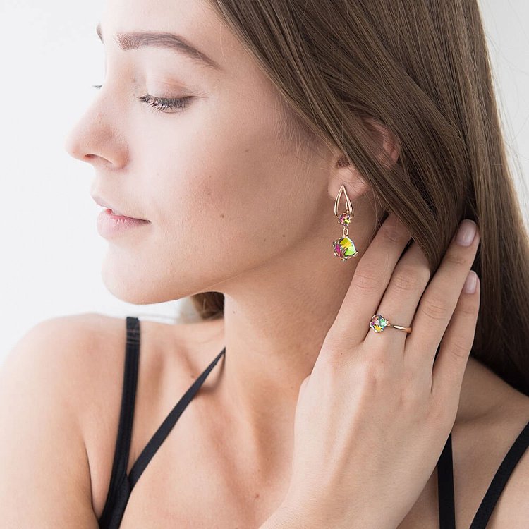 Ексклюзивна золота каблучка з гірським кришталем 0632 від ювелірного магазину Онікс - 2