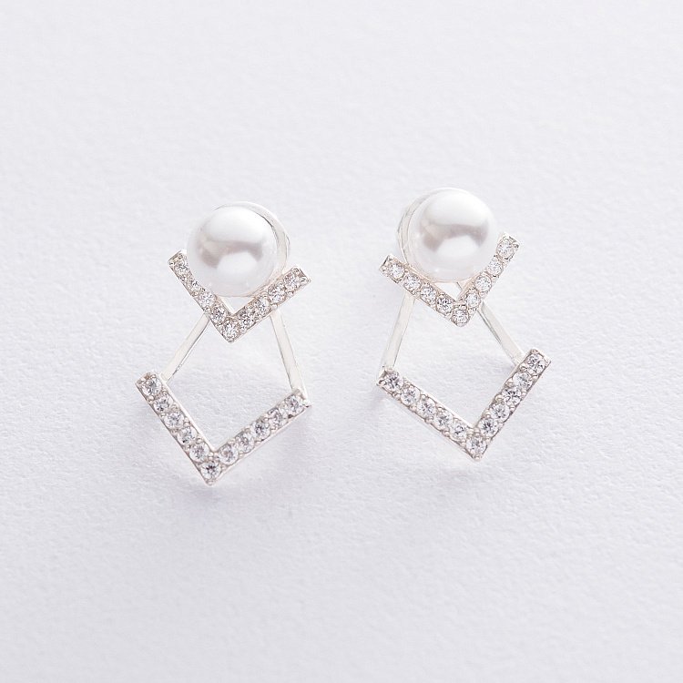 Срібні сережки "Перлинки" 122554 від ювелірного магазину Онікс - 4