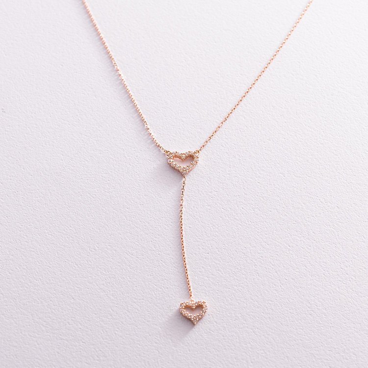 Золоте кольє "Сердечка" з фіанітами кол02005 від ювелірного магазину Онікс