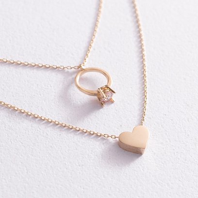 Золотое колье с помолвочным кольцом и сердцем (фианит) кол02466 №4