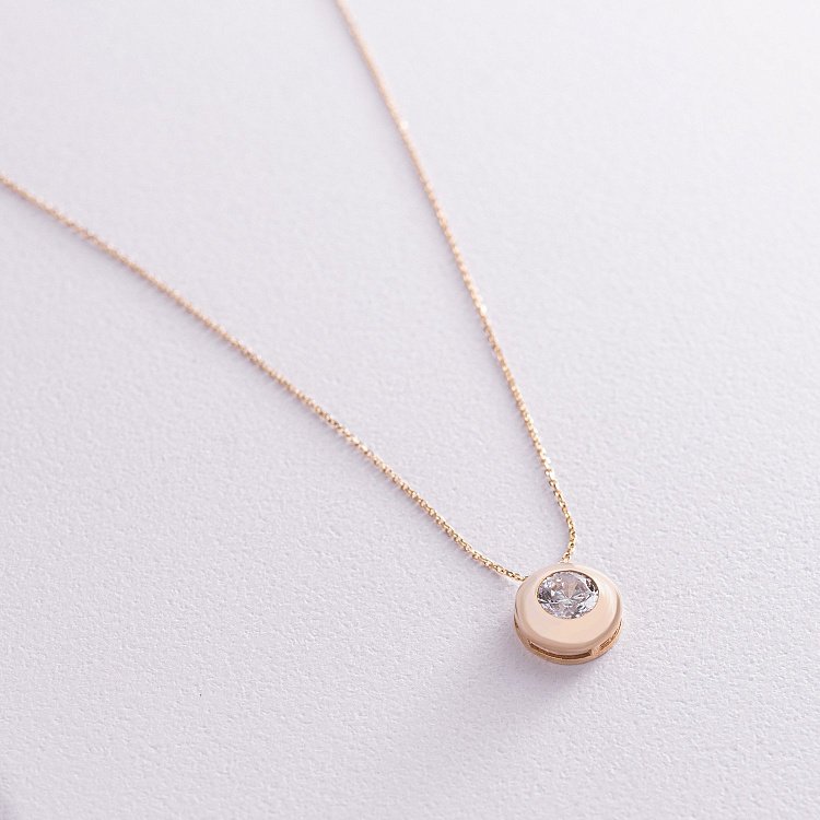 Золотое колье с фианитом кол01057 от ювелирного магазина Оникс