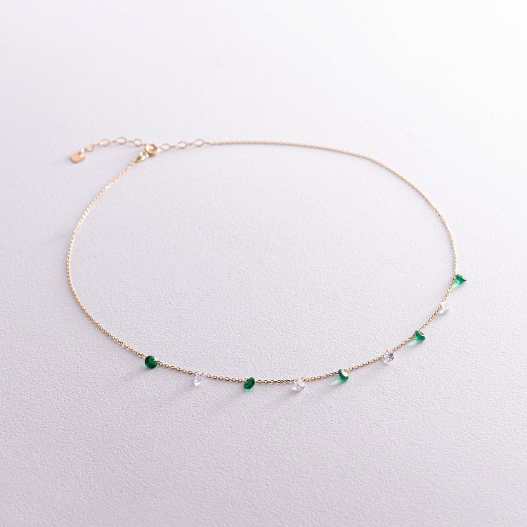 Колье в желтом золоте (зеленые и белые фианиты) кол02308 от ювелирного магазина Оникс - 1