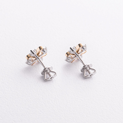 Сережки - пусети "Конюшина" з фіанітами (біле, жовте золото) с09552 №2